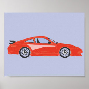 Nursery red cartoon car illustration print