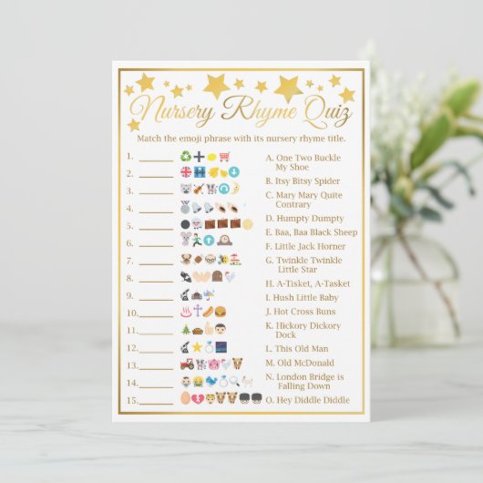 Nursery Rhyme Baby Shower Emoji Game Gold Star (Standing Front)