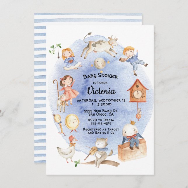 Nursery Rhyme baby shower invitations (Front/Back)