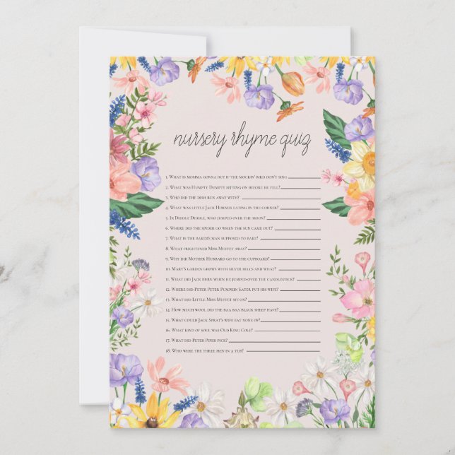 Nursery Rhyme Game Baby Shower Activities Card (Front)