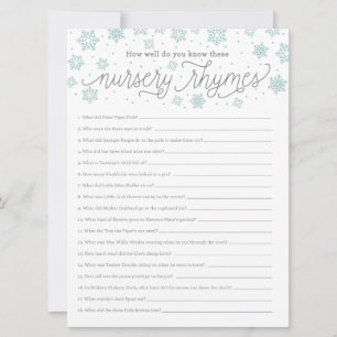 Nursery Rhyme Game Snowflake Baby Shower Game Card