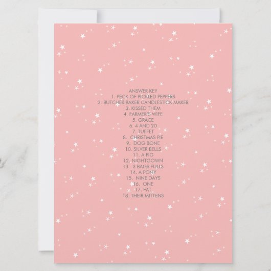 Nursery Rhyme Game Star Baby Shower Game Card (Back)