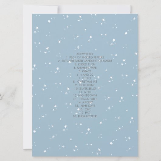 Nursery Rhyme Game Star Baby Shower Game Card (Back)