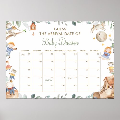 Nursery Rhyme Guess Baby Arrival Date Shower Game Poster