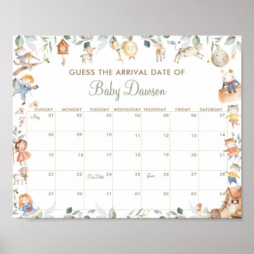 Nursery Rhyme Guess Baby Arrival Date Shower Game Poster
