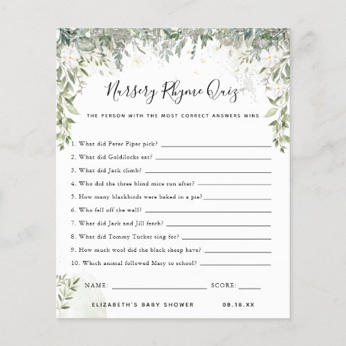 Nursery Rhyme Quiz | Baby Shower Game