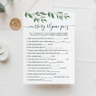 Nursery Rhyme Quiz Baby Shower game Card