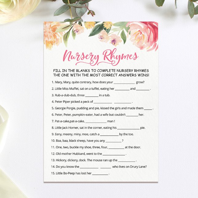 Nursery Rhyme Quiz Baby Shower game Card (Creator Uploaded)