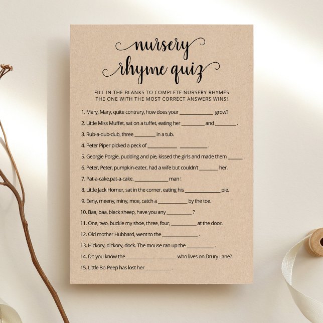 Nursery Rhyme Quiz Baby Shower game Card (Creator Uploaded)