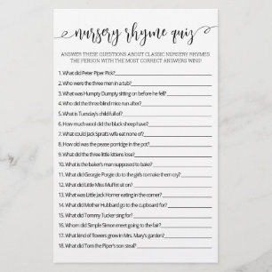 Nursery Rhyme Quiz Baby Shower game with Answers