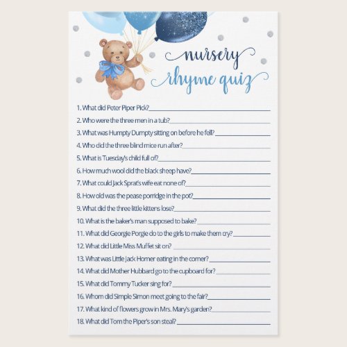 Nursery Rhyme Quiz Game Baby Shower Teddy Bear Nursery Rhyme Quiz Game Baby Shower Teddy Bear