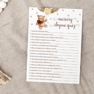 Nursery Rhyme Quiz Game Teddy Bear Card