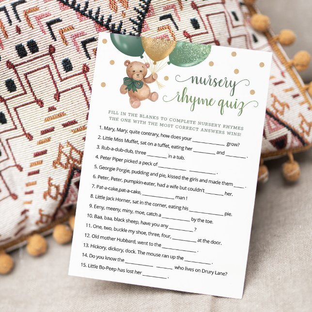 Nursery Rhyme Quiz Game Teddy Bear Card (Creator Uploaded)