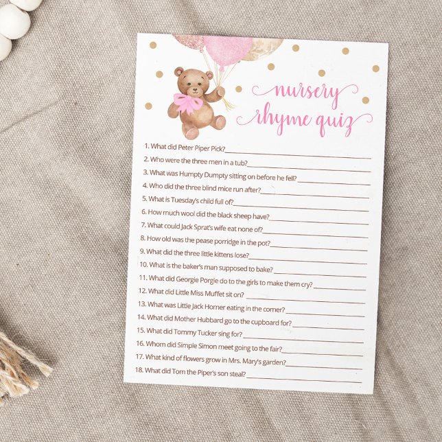Nursery Rhyme Quiz Game Teddy Bear Card (Creator Uploaded)