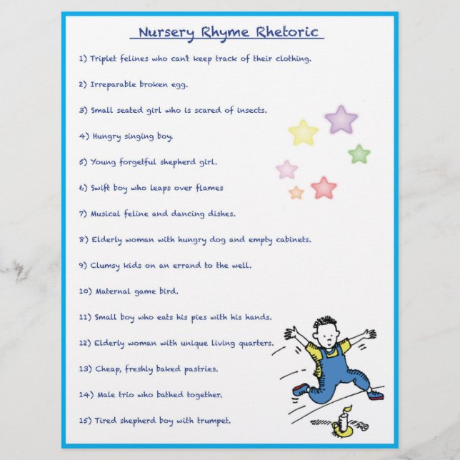 Nursery Rhyme Rhetoric Game - Boy Style (Front)