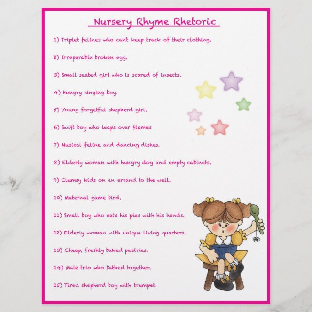 Nursery Rhyme Rhetoric Game - Girl Style (Front)