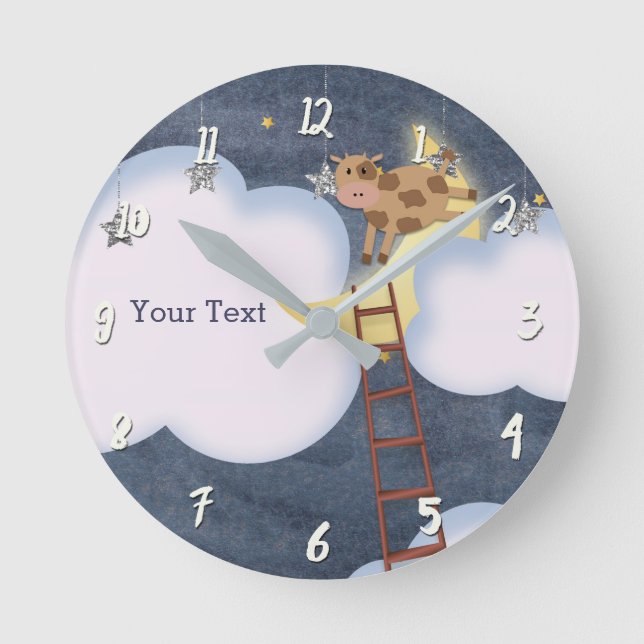Nursery Rhyme Storybook Cow Jumping over Moon Round Clock (Front)