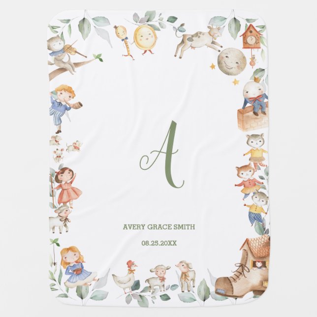 Nursery Rhyme Storybook Greenery Gender Neutral Baby Blanket (Front)