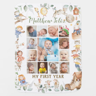 Nursery Rhyme Storybook Greenery Photo Milestone  Baby Blanket