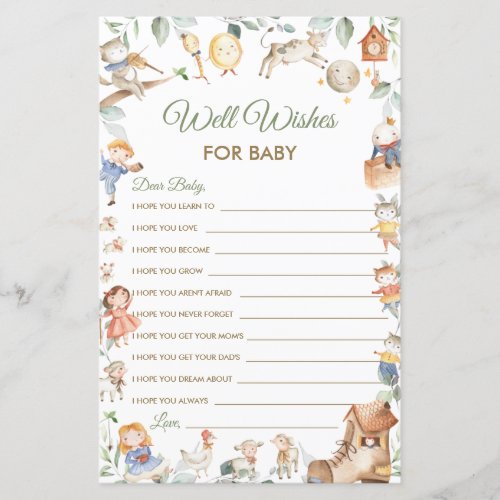 Nursery Rhyme Well Wishes for Baby Shower Card