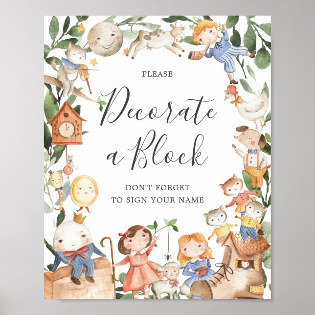 Nursery Rhymes Baby Shower Decorate A Block Sign (Front)