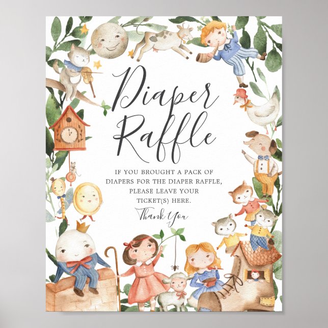 Nursery Rhymes Baby Shower Diaper Raffle Sign (Front)