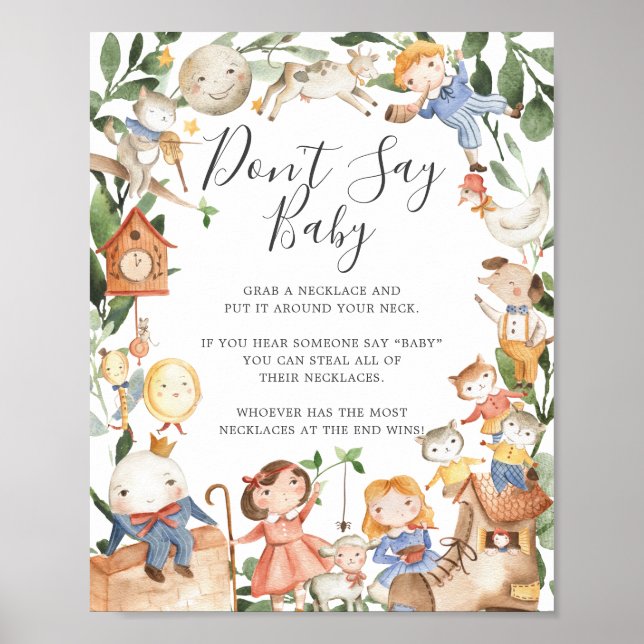 Nursery Rhymes Baby Shower Don't Say Baby Sign (Front)