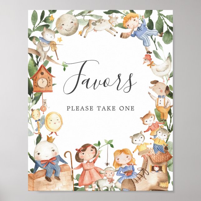 Nursery Rhymes Baby Shower Favors Sign (Front)
