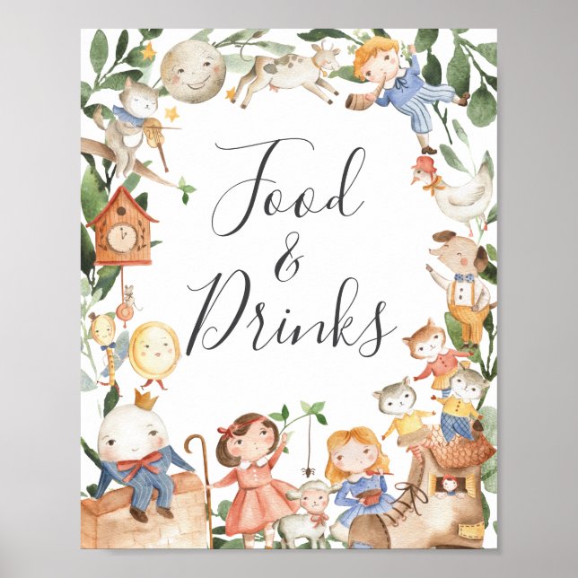 Nursery Rhymes Baby Shower Food and Drinks Sign (Front)