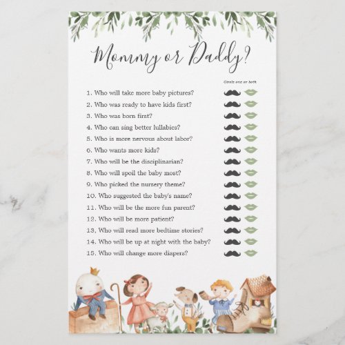 Nursery Rhymes Baby Shower Mommy or Daddy Game