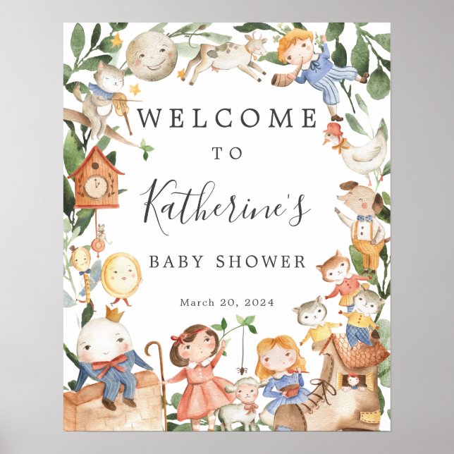 Nursery Rhymes Baby Shower Welcome Sign (Front)
