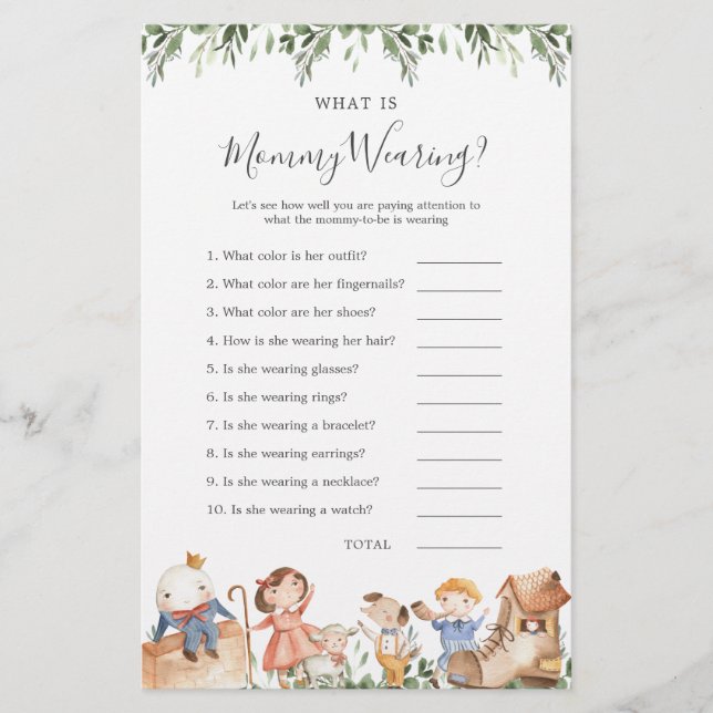 Nursery Rhymes Baby Shower What is Mommy Wearing (Front)