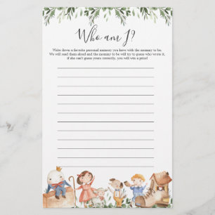 Nursery Rhymes Baby Shower Who Am I Game