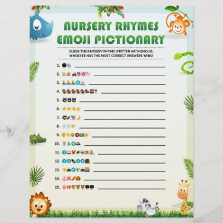 Nursery Rhymes Emoji Pictionary [Animal Theme] Letterhead