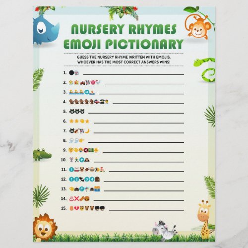 Nursery Rhymes Emoji Pictionary Animal Theme Letterhead