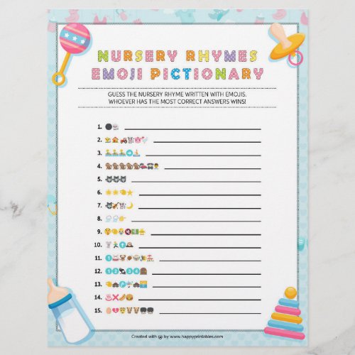 Nursery Rhymes Emoji Pictionary Baby Basics Blue Letterhead