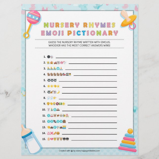 Nursery Rhymes Emoji Pictionary [Baby Basics Blue] Letterhead (Front)