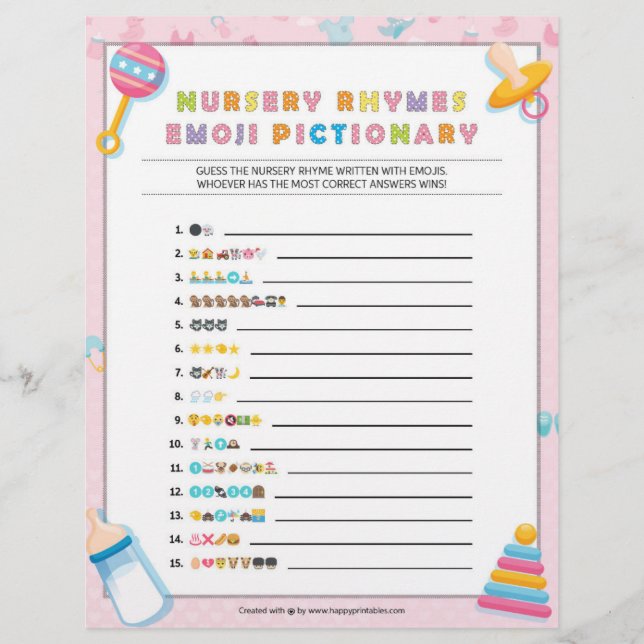 Nursery Rhymes Emoji Pictionary [Baby Basics Pink] Letterhead (Front)