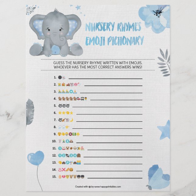 Nursery Rhymes Emoji Pictionary [Baby Elephant] Letterhead (Front)