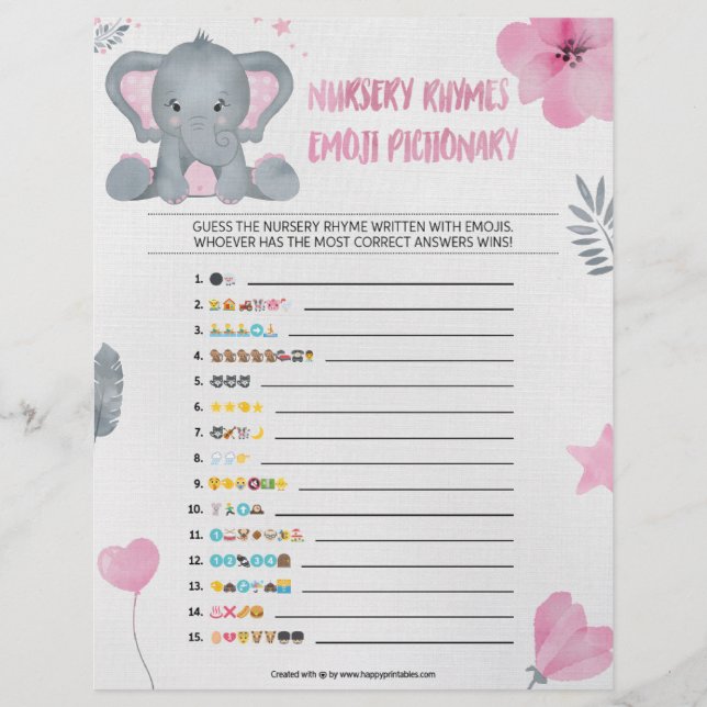 Nursery Rhymes Emoji Pictionary [Baby Elephant] Letterhead (Front)