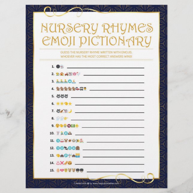 Nursery Rhymes Emoji Pictionary [Golden Blue] Letterhead (Front)