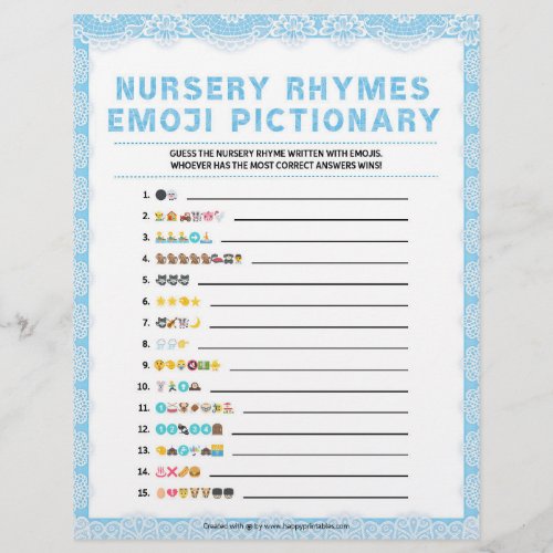 Nursery Rhymes Emoji Pictionary Luxury Lace Blue Letterhead