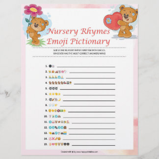 Nursery Rhymes Emoji Pictionary [Teddy Bears] Letterhead