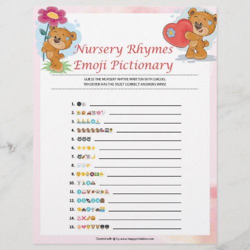 Nursery Rhymes Emoji Pictionary Teddy Bears Letterhead