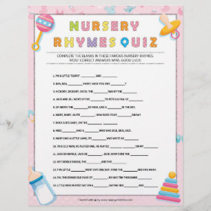 Nursery Rhymes Quiz [Baby Basics Pink] Letterhead