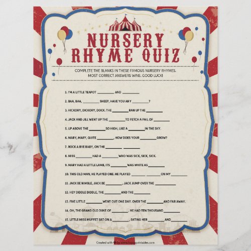 Nursery Rhymes Quiz Circus Theme Letterhead