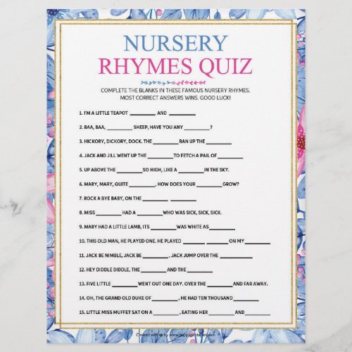 Nursery Rhymes Quiz Floral Watercolors Letterhead