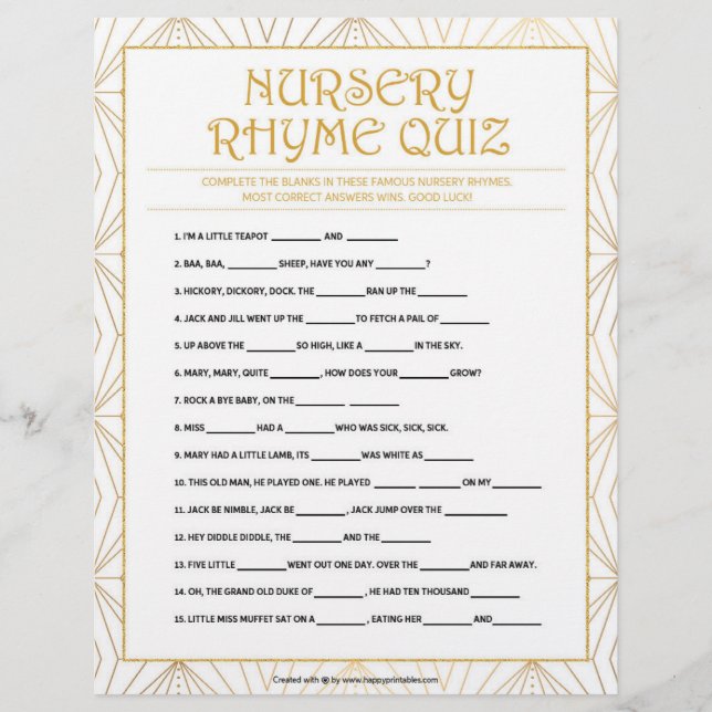 Nursery Rhymes Quiz [Golden Lines] Letterhead (Front)