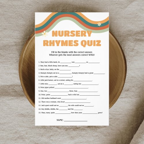 Nursery Rhymes Quiz Retro Groovy Baby Shower Flyer