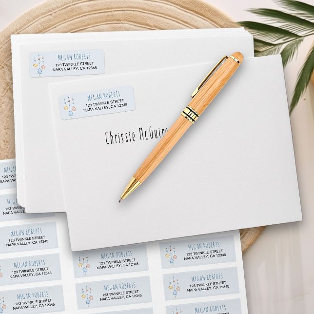 Nursery Stars Blue Gray Return Address Label (Return Address Labels from my Twinkle Twinkle baby shower collection)